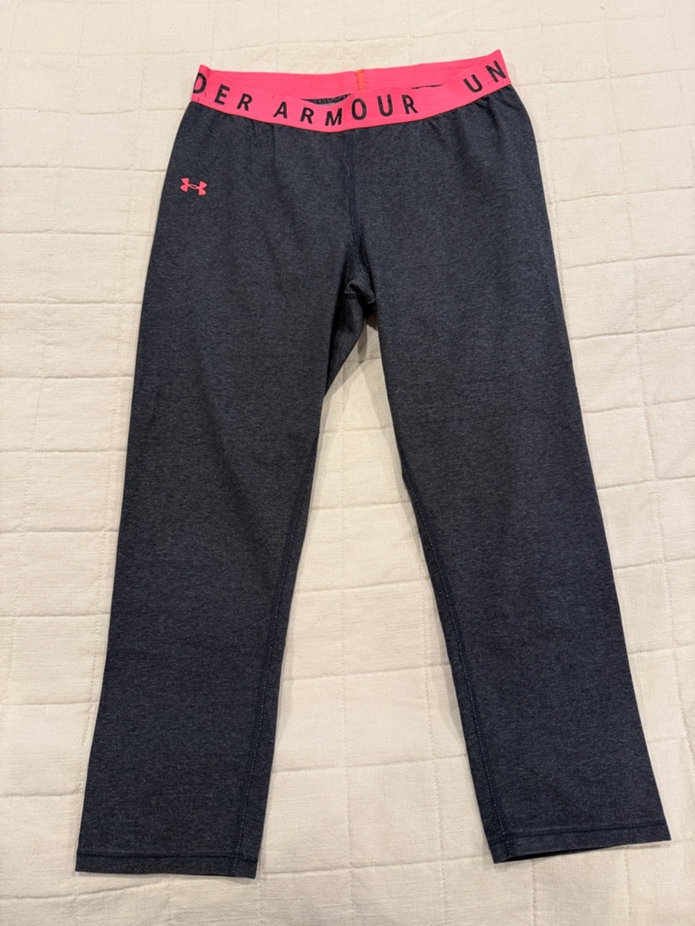 Under Armour Charcoal Leggings with Pink Waistband and Logo
